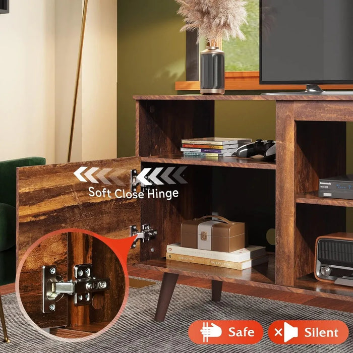 TV Stand for 65" TV, TV Console Cabinet, Open Shelves Entertainment Center for Living Room and Bedroom, Retro Brown