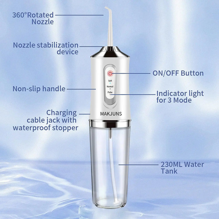 Dental Oral Irrigator Water Flosser Thread Teeth Pick Mouth Washing Machine 4 Nozzels 3 Modes USB Rechargeable 220ml Tank