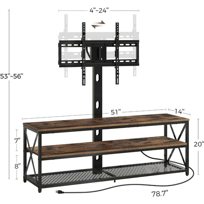 TV Stand with Mount and Power Outlet 51", Swivel TV Stand Mount for 32/45/55/60/65/70 inch TVs, Height Adjustable TV