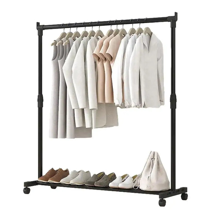 Telescopic Drying Rack Telescopic Metal Clothes Rack With Wheels Movable Easy Wheeled Hanging Clothes Rack Floor Standing