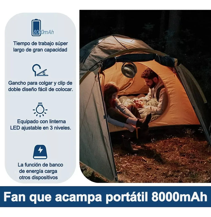 10000 mAh, ventilador portátil recargable, ventilador oscilante con gancho de rotación de 360° para tiendas de campaña, ventilad