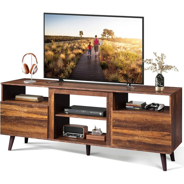 TV Stand for 65" TV, TV Console Cabinet, Open Shelves Entertainment Center for Living Room and Bedroom, Retro Brown