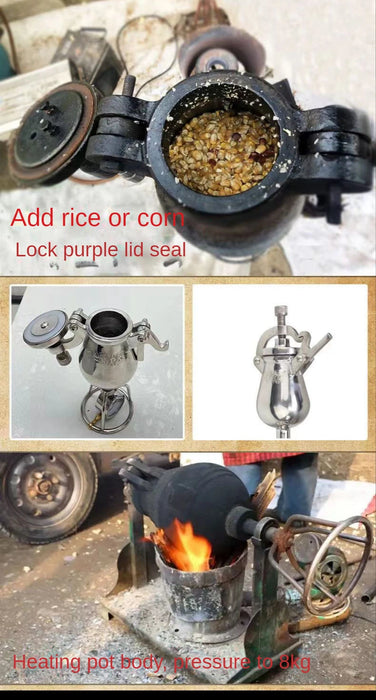 Hand Popcorn Machine Open Firing Popcorn Puffing Machine Stainless Steel Mini Popper Small Manual Popcorn Maker Open Firing