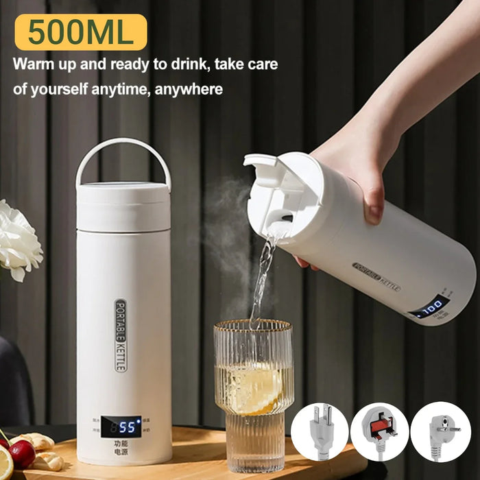 Tea Coffee Kettle Double Layer Stainless Steel 500ml Electric Kettle Portable Kettle Anti Leak 4 Temperature Control for Outdoor