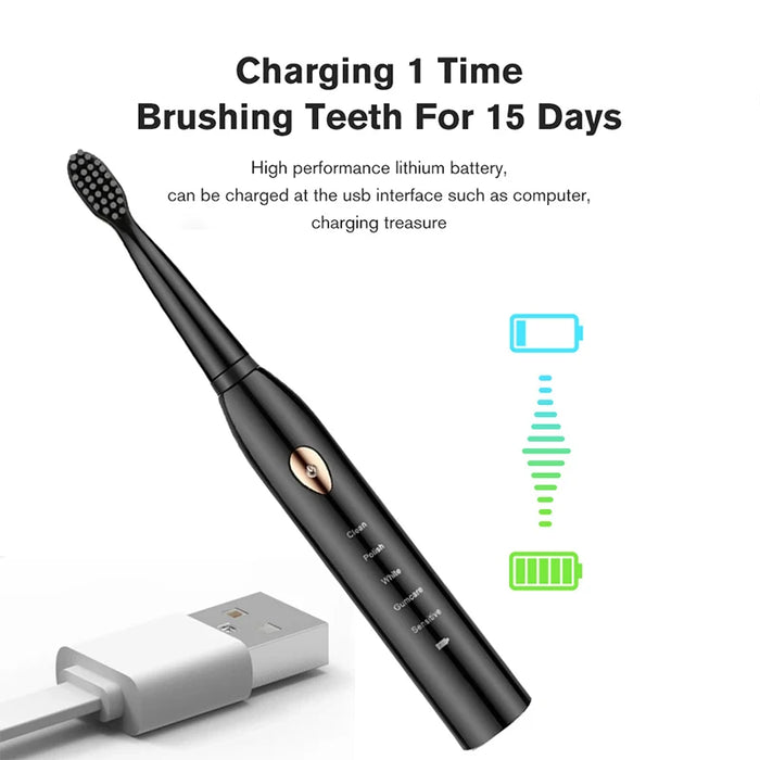 Sonic Electric Toothbrush For Adult Black White Whitening Timer Soft Hair IPX7 Waterproof 5-gear Mode USB Charging Teeth Brush