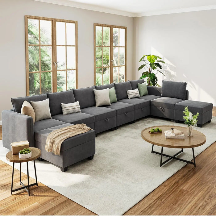 Sectional Sofa with Storage Seat, Couch with Storage Ottoman for Living Room