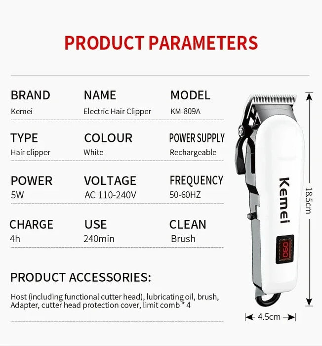 Kemei KM-809A Rechargeable Hair Clipper Salon Professional Cordless Electric Hair Trimmer Barber Shop Hair Cut Machine Wholesale