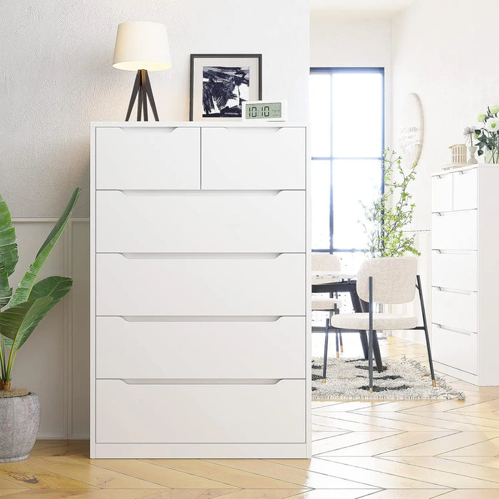 Dresser for Bedroom, White Dresser with 6 Wood Large Drawers, Dressers & Chests of Drawers with Large Organizer