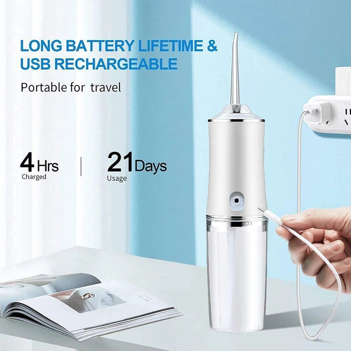 Dental Floss, Portable Cordless Oral Irrigator Cleaning 3 Modes, Waterproof Rechargeable Dental Cleaner, with 4 Nozzles