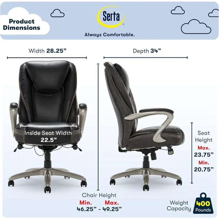 Serta® Smart Layers™ Hensley Big & Tall Ergonomic Bonded Leather High-Back Chair, Black/Silver