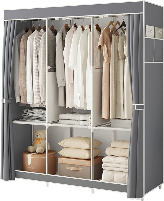 Wardrobe Closet Clothes Organizer with Oxford Cloth Fabric Storage Shelves+Hanging Sections+Side Pockets & Easy to Assemble