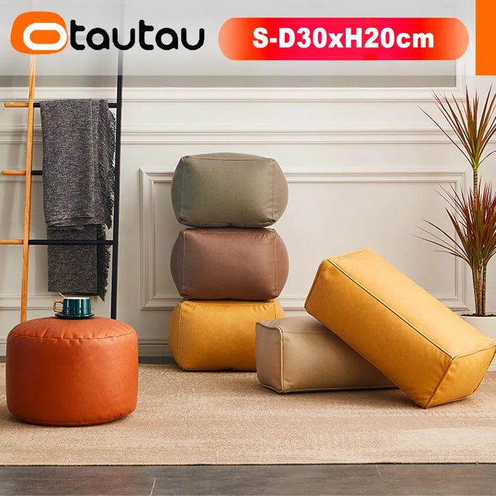 OTAUTAU Small Round Faux Leather Ottoman Stool Beanbag Pouf Footstool Stuffed Bean Bag Footrest Floor Corner Seat Puff JD004