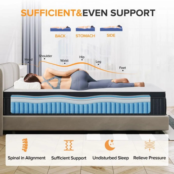 King Size Mattress, 12 Inch Medium Firm Hybrid Mattress with Pocketed Springs and Cool Gel Memory Foam