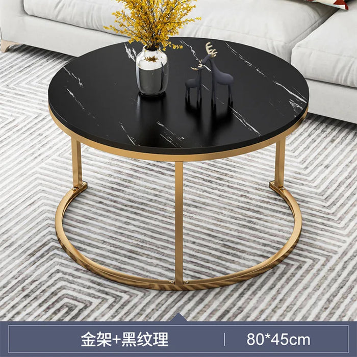 Round Tea Table Living Room Coffee Tables Marble Texture Wooden Combination Furniture Durable Table Diameter 40CM Drop Shipping