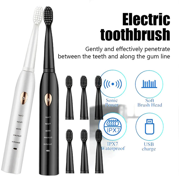 Sonic Electric Toothbrush Soft Hair IPX7 Waterproof 5-gear Mode Whitening Timer USB Charging For Adults Teeth Brush 4 Colors