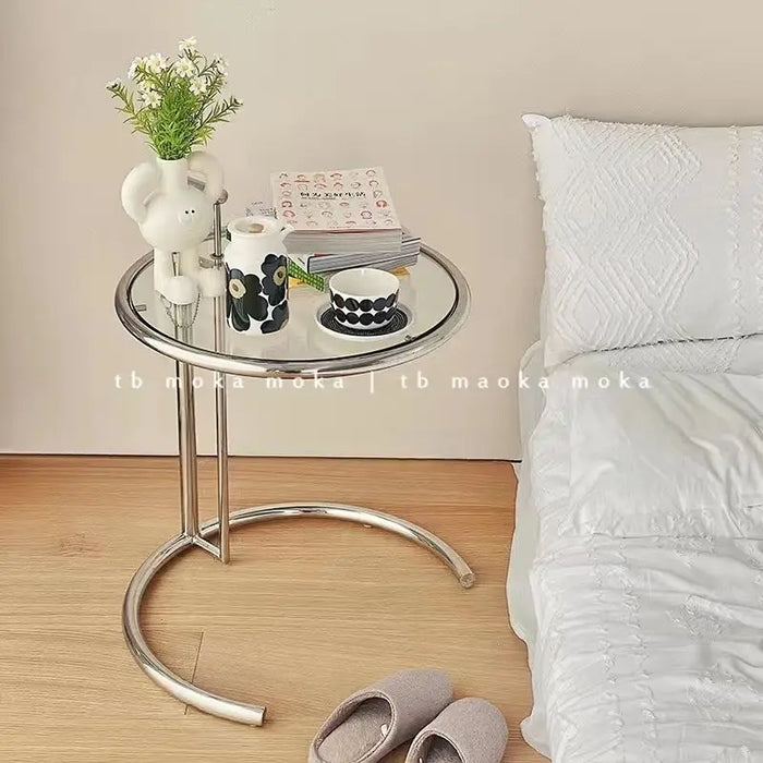 Transparent Tables Glass Creative Lift Coffee Table Simple Sofa Tables Nordic Designer C-Shaped Table Geometric Round Table