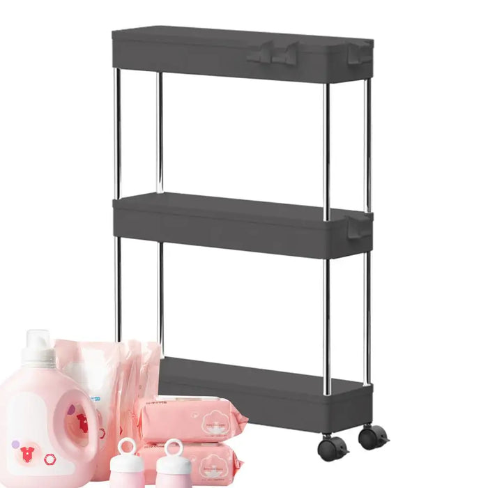 Rolling Utility Cart Bathroom Cart On Wheels Slim Utility Bathroom Mobile Shelving Cart Multi-Layer Storage Trolley For Kitchen