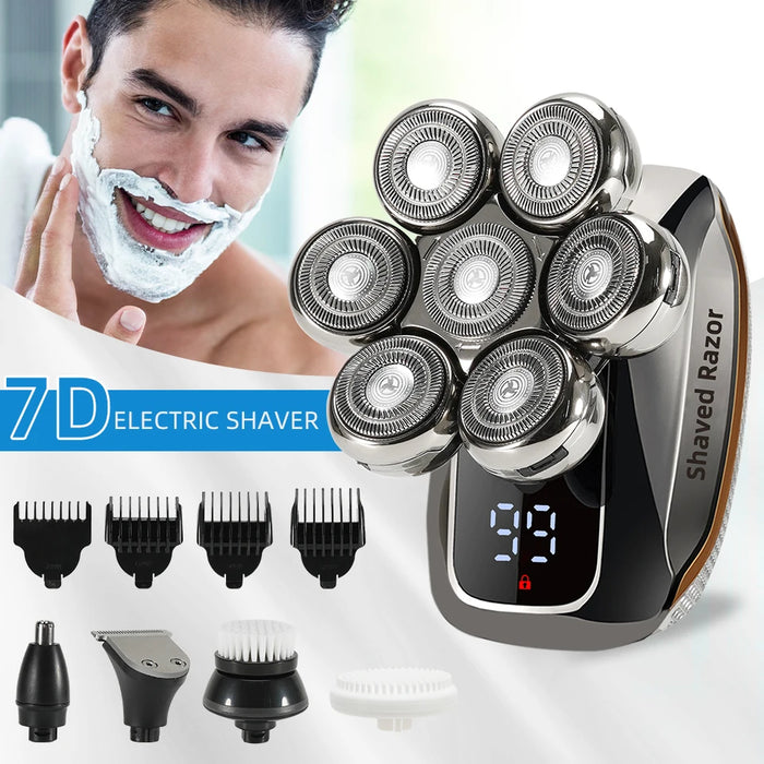 7D Electric Head Shaver for Bald Men High Quality Electric Men's Grooming Kit Cordless Waterproof LCD Head Shavers Rechargeable