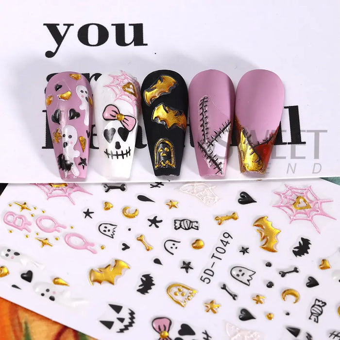 5D Halloween Nail Art Sticker Skull Sliders Head Flower Decals Nails  Anime Design Holiday Decorations For Manicure Accessories