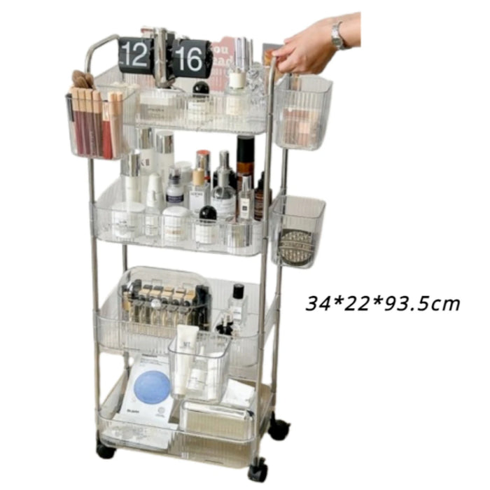 Multilayer Acrylic Rolling Cart Movable Storage Organizer with Hanging Baskets Storage Rack Trolle Bookshelf Kitchen Organizer