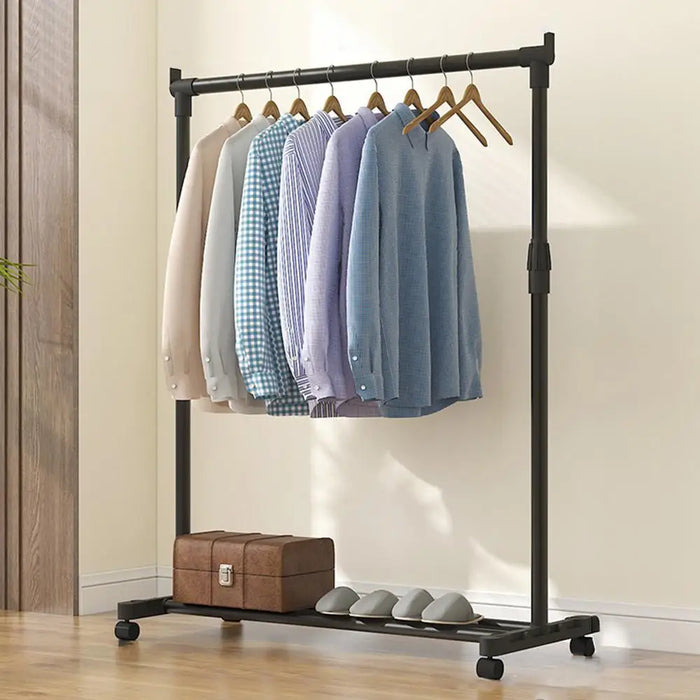 Telescopic Drying Rack Telescopic Metal Clothes Rack With Wheels Movable Easy Wheeled Hanging Clothes Rack Floor Standing