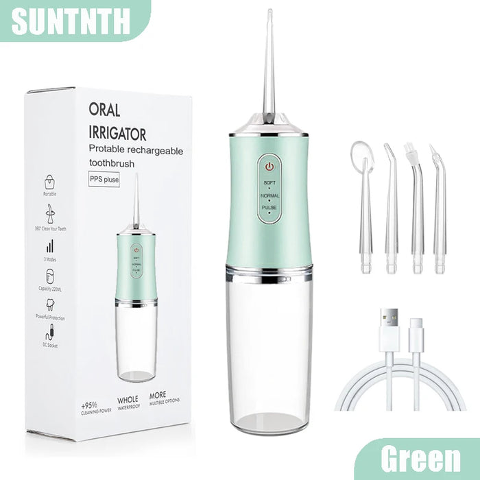 Dental Oral Irrigator Water Flosser Thread Teeth Pick Mouth Washing Machine 4 Nozzels 3 Modes USB Rechargeable 220ml Tank