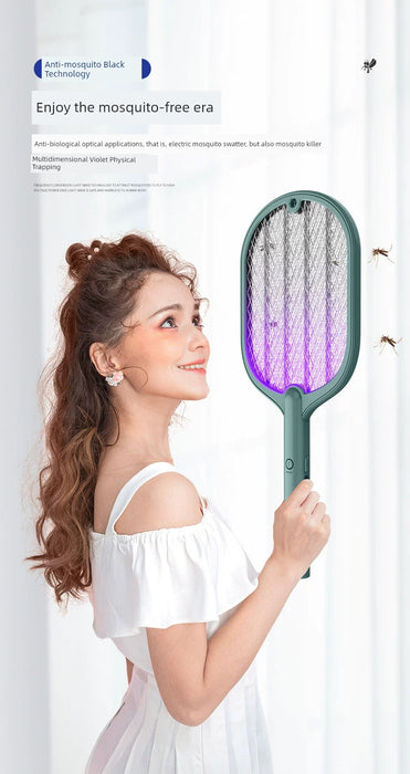 Smart For Home 2-in-1 Electric Mosquito Swatter Rechargeable Mosquito Killer Mosquito Trap Fly Electric Shock Mosquito Killer Battery Racket Swatter