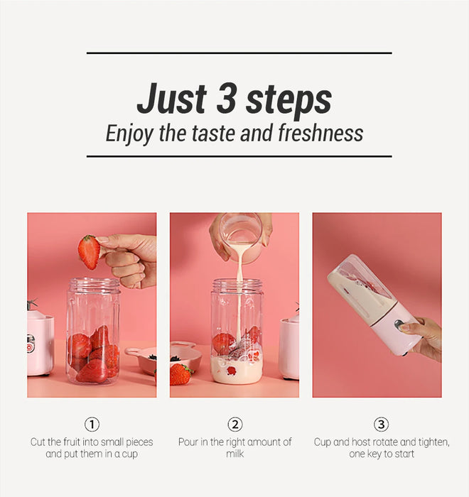 Portable Blender Bottle Fruit Juicer 500ML Personal Lemon Blender with 6 Blades BPA Free Kitchen Automatic Fresh Squeezer Travel