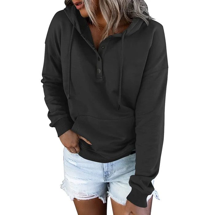 European and N Women's Long-sleeved Loose Casual Hooded Drawstring Pocket Hoodie