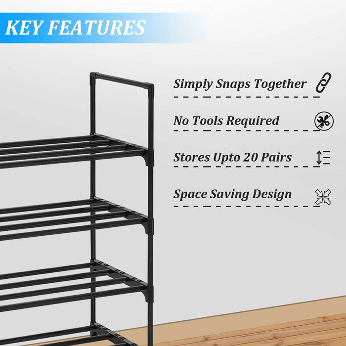 4 Tier Compact Shoe Rack Stand Space Saving Storage Organiser Shelf Quick Metal