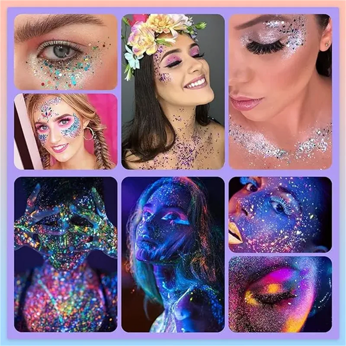 15 Colors Holographic Chunky Glitter, Craft Glitter for Resin, LEOBRO Nail Glitter, Festival Cosmetic Eye Hair Face Body Glitter