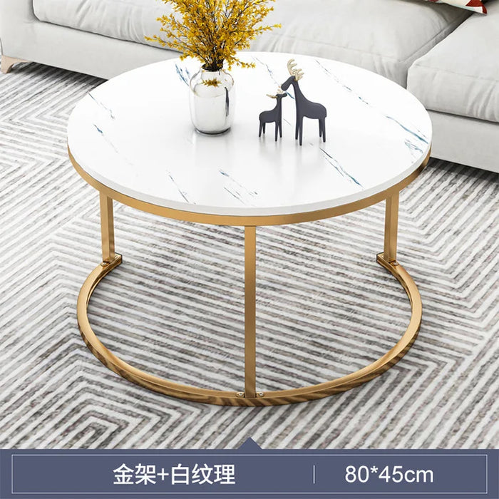 Round Tea Table Living Room Coffee Tables Marble Texture Wooden Combination Furniture Durable Table Diameter 40CM Drop Shipping