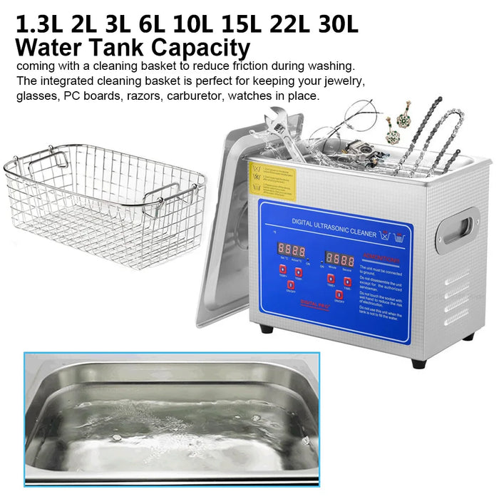 Ultrasonic Cleaner 1.3L 2L 3L 6L 10L 15L 22L 30L Ultrasound Cleaning Machine Ultrasonic Bath for Glasses Jewelry Tool Parts Ring