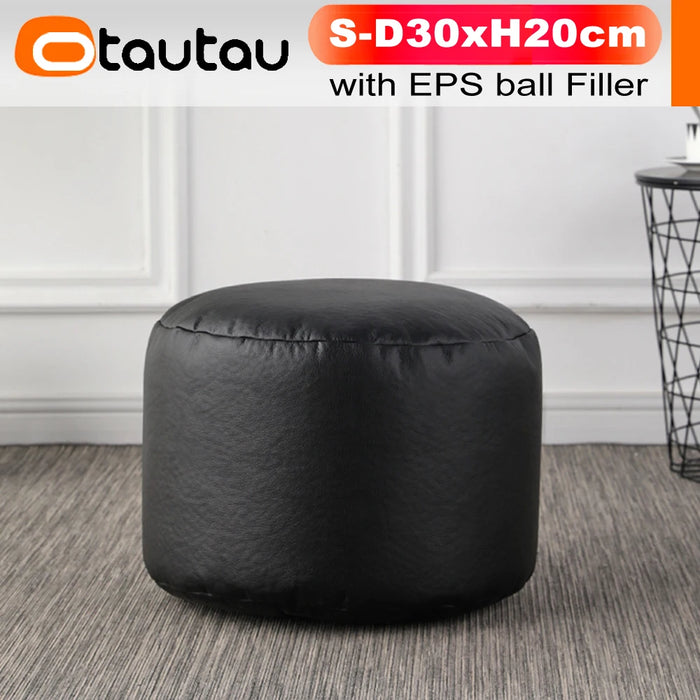 OTAUTAU Small Round Faux Leather Ottoman Stool Beanbag Pouf Footstool Stuffed Bean Bag Footrest Floor Corner Seat Puff JD004