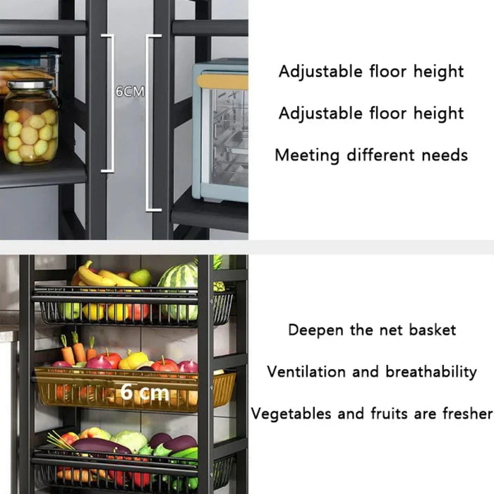 Kitchen Storage Basket Multi-Layer Floor Room Trolley Rack Kitchen Trolley Storage Basket Movable Pot Rack Microwave Shelf Cart