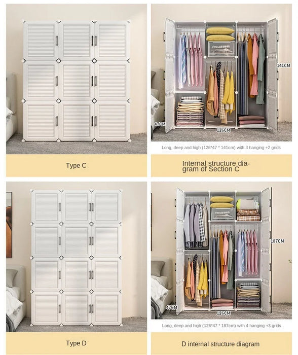 Multifunction Home Bedroom Furniture Simple Wardrobe Assembly Plastic Storage Dressing Small Clothe Cabinet Cloth Partition Rack