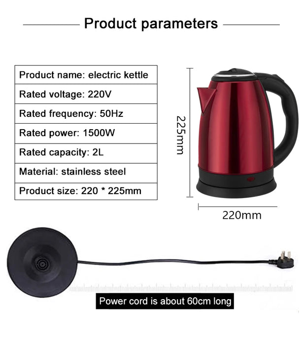 EDTID 2L Stainless Steel Electric Kettle Household Quick Heating Hot Water Boil Kettles Auto Power-off Tea Boiler Teapot EU US