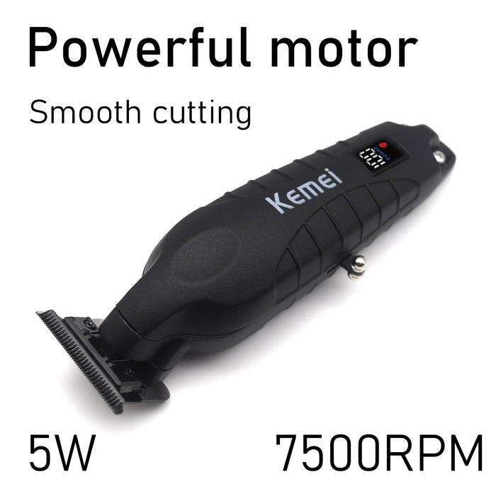 Kemei KM-2293 Professional Hair Trimmer Machine Zero Gapped Full Metal DLC T-Blade Finishing Machine USB LED Man's Hair Clipper