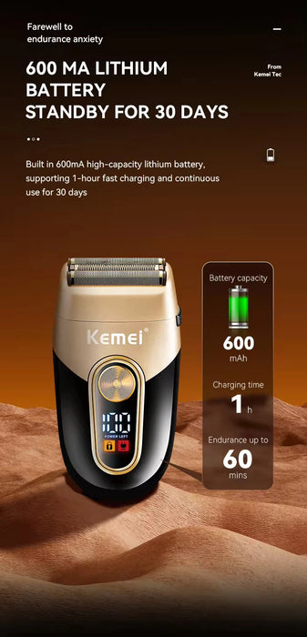 Kemei  Professional Cordless Rotary Electric Shavers LCD Digital Display USB Rechargeable Electric Razor KM-3209