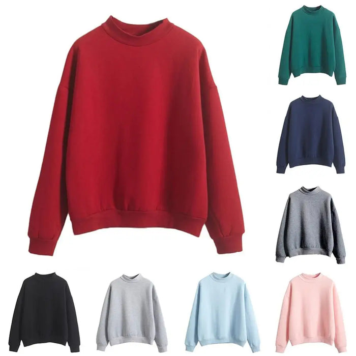 Autumn Winter Casual Women Solid Color Crew Neck Long Sleeve Sweatshirt Pullover