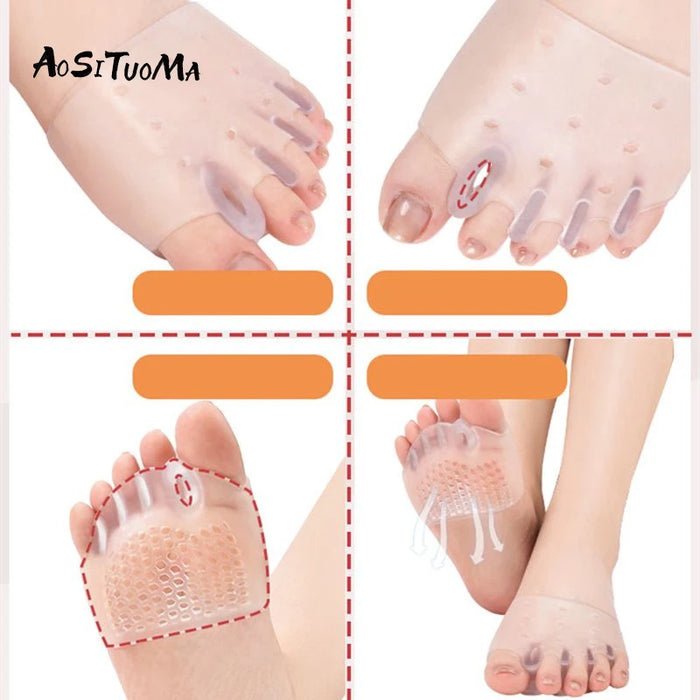 2 Comfortable Silicone Front Foot Pads for Foot Health and Bunion Relief, Perfect for Night and Home Use