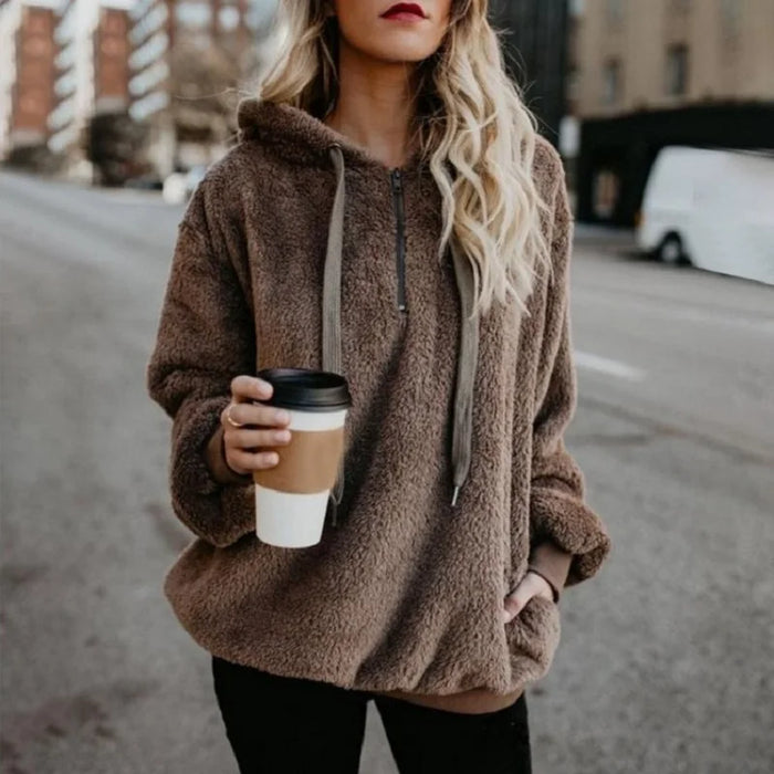 Fashion Trend Long-sleeved Hooded Solid Color, Women's Sweater Coat