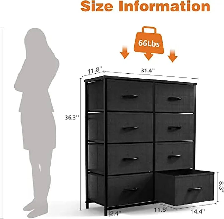 Dresser for Bedroom Drawer Organizer Fabric Storage Tower with 5/6/8/9 Drawers, Steel Frame, Wood Top for Bedroom, Closet