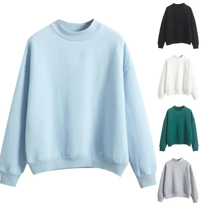 Autumn Winter Casual Women Solid Color Crew Neck Long Sleeve Sweatshirt Pullover