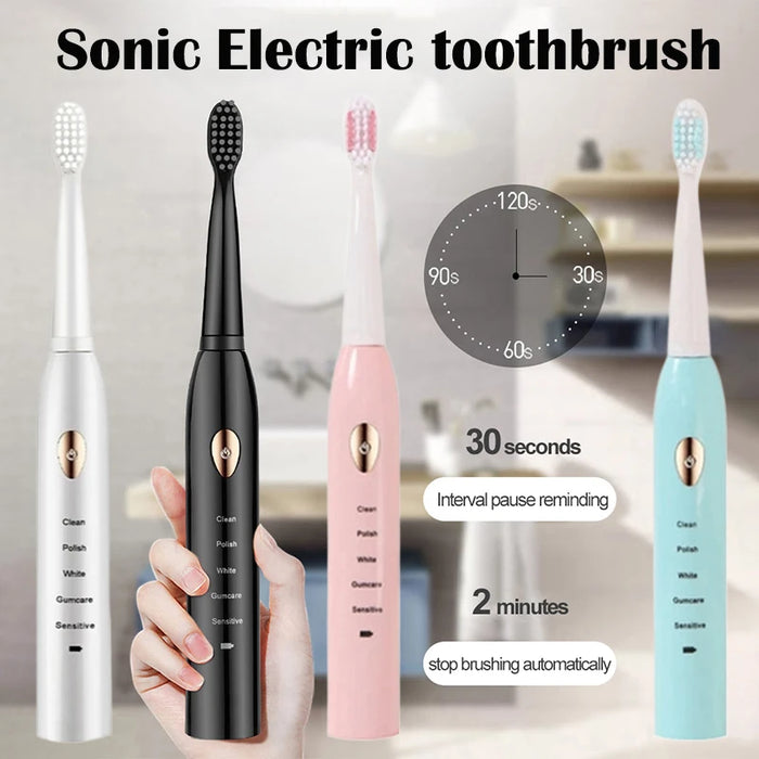 Sonic Electric Toothbrush For Adult Black White Whitening Timer Soft Hair IPX7 Waterproof 5-gear Mode USB Charging Teeth Brush