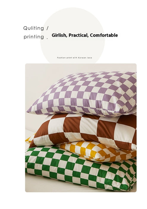 Simple Style Chessboard Plaid Cotton Pillowcase